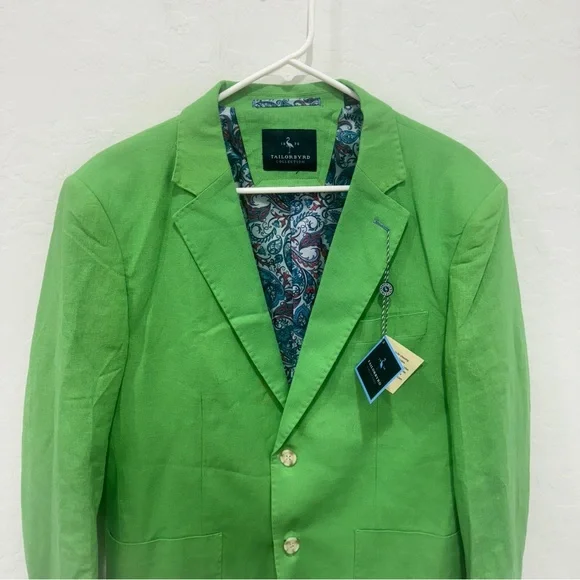 Tailorbyrd Kelly Green Sport Coat Mens 40R Linen Blend Notched Lapels Preppy